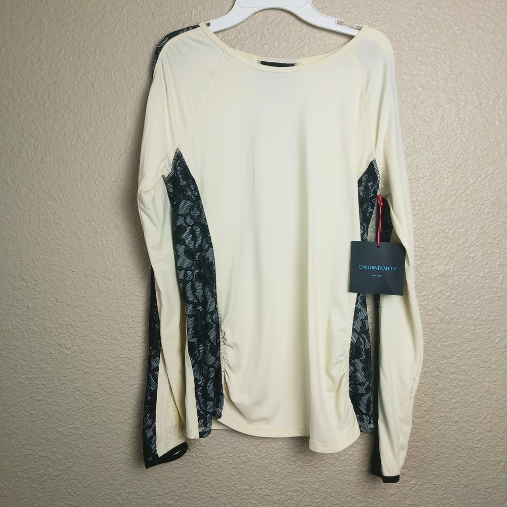 Nwt CYNTHIA ROWLEY long sleeve white sports shirt for women size M white black d